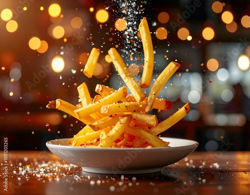 Wallpaper Mural Golden French Fries Seasoned and Falling into a Bowl with Bokeh Background Torontodigital.ca