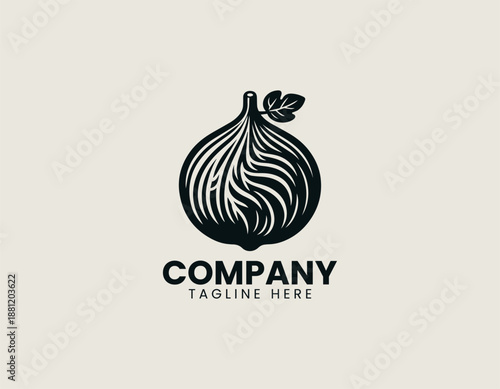 Stylized fig fruit illustration is presented on a plain neutral background professional. Food branding concept