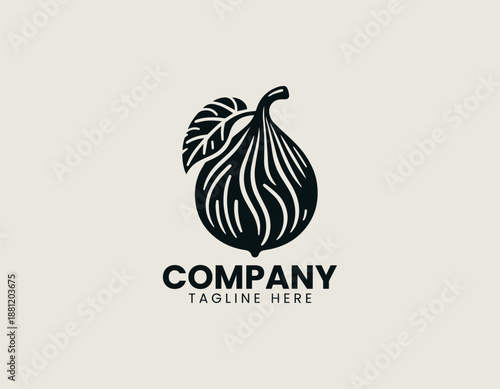 Stylized fig fruit illustration is presented on a plain neutral background professional. Food branding concept