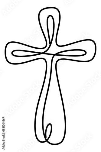 Continuous line art illustration of a cross depicting a spiritual symbol for religious concepts
