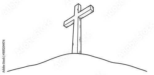 Hand drawn line art illustration of a christian cross depicting sacrifice and faith for religious events