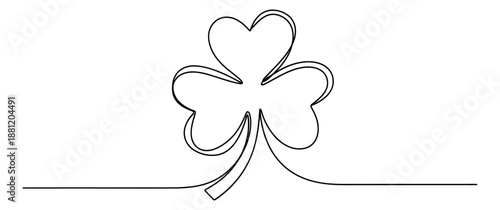 Continuous line drawing illustration of a shamrock depicting simple elegance for St. Patrick's Day celebrations