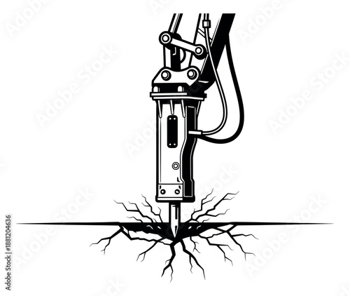 Graphic illustration of a hydraulic hammer depicting ground breaking for construction work