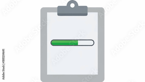 A gray clipboard with a progress bar on a white sheet of paper.