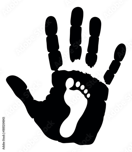 Silhouette illustration of a handprint and footprint depicting family protection for parenthood concepts