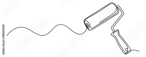 Continuous line art illustration of a paint roller depicting a wavy paint stroke for home improvement