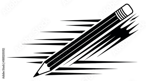 Dynamic line art illustration of a pencil depicting speeding forward for creative and educational concepts
