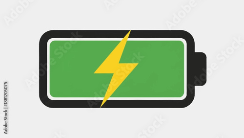 Battery Icon with Green Charge and Lightning Bolt Symbol.
