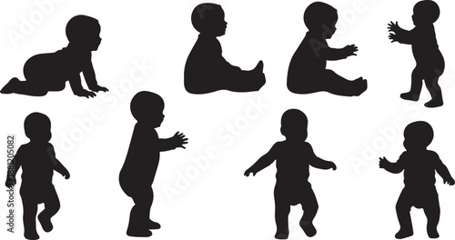 Silhouettes of babies in various crawling and walking positions