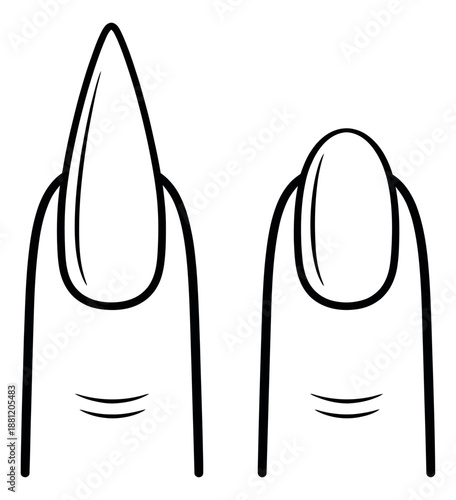 Line art nail shapes set featuring stiletto and oval designs for beauty salon marketing