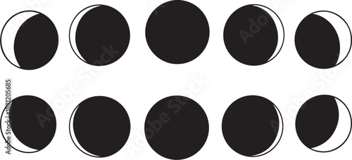 Phases of the Moon in Black and White Illustration