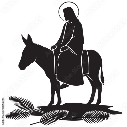 Figure riding a donkey isolated on white background, Vector, illustration