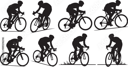Cyclists in Motion Silhouette Illustrations of Bikers Riding Bikes