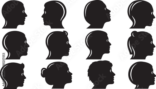 Diverse group of people silhouettes in profile views together