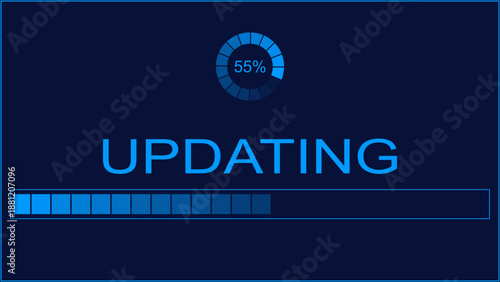 Updating the screen, text, and graphics on a blue transparent background. Vector illustration
