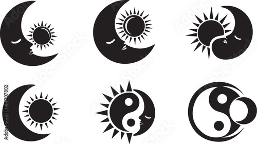 Yin Yang Symbols with Sun and Moon Phases Combined