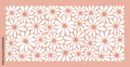 Groovy Daisy Flowers Retro Pattern. Abstract Floral Seamless Background. Vector Summer 70s Aesthetic Cute Flowers.