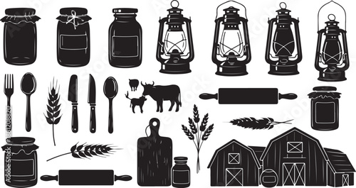 Farmhouse Kitchen Utensils and Tools Silhouette Vector Graphics Collection