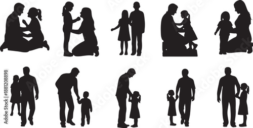 Silhouettes of loving families and parents with children together