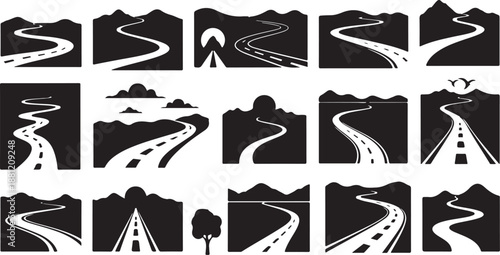 Collection of various road and highway path illustrations
