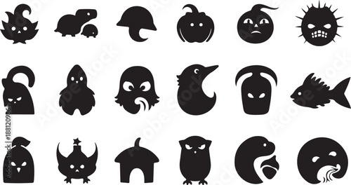 Halloween icons set with various spooky silhouettes and characters