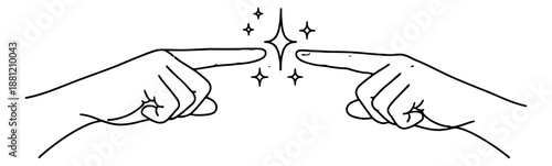 Hand drawn line art illustration of two hands depicting a magic connection with a sparkle for communication