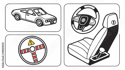 Car Components and Safety Features Illustration.