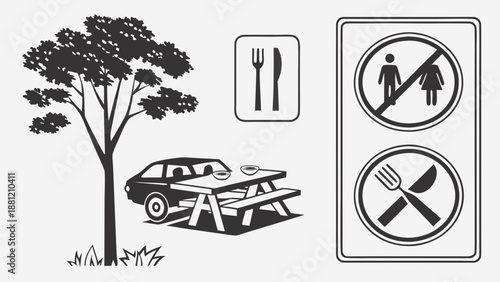 Picnic Area with Restrictions and Amenities Illustration.