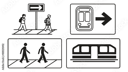 Pedestrian and Subway Signage Navigating Urban Transportation.