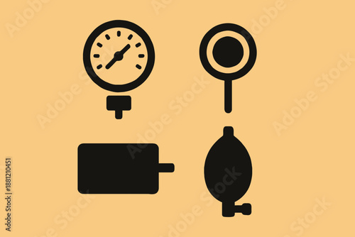 Sphygmomanometer Components Gauge Cuff Bulb and Valve for Blood Pressure Measurement.