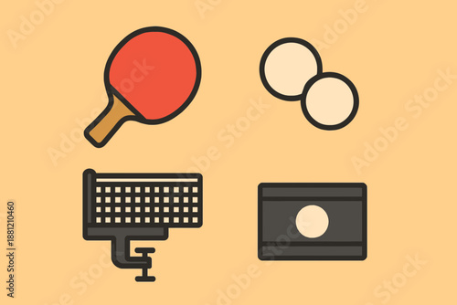 Table Tennis Equipment Illustration Paddle Balls Net and Table.