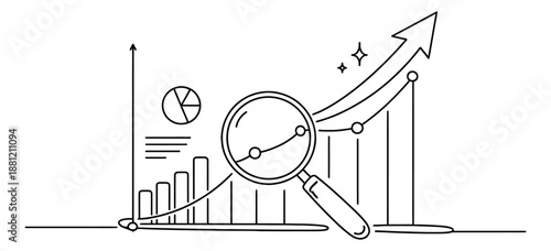 Hand drawn line art illustration of business growth chart depicting data analysis and financial success for market research and strategy