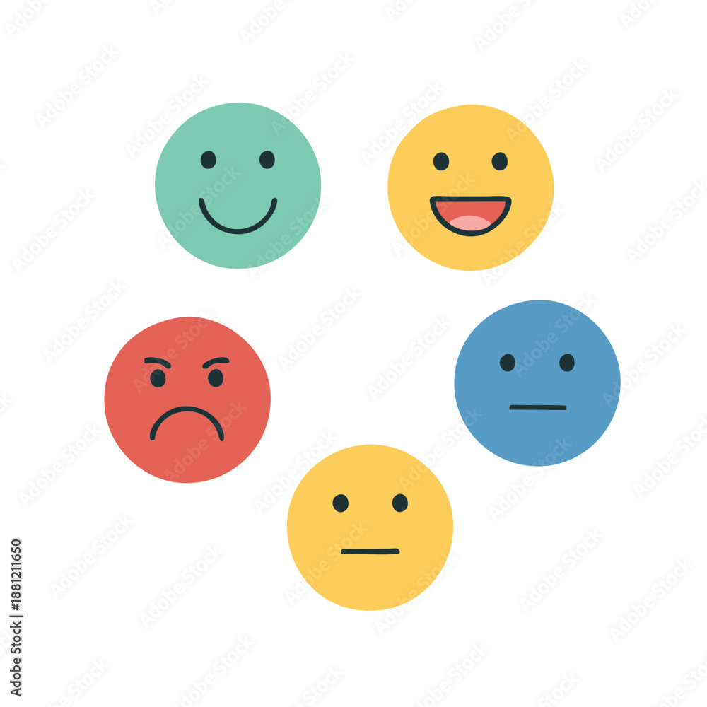 Fototapeta premium Minimalist Emoji Icon Set with Various Facial Expressions and Emotions