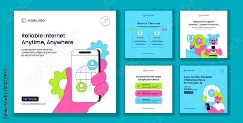 Internet Service Provider Flat Cartoon Hand Drawn Background Illustration for Social Media Post