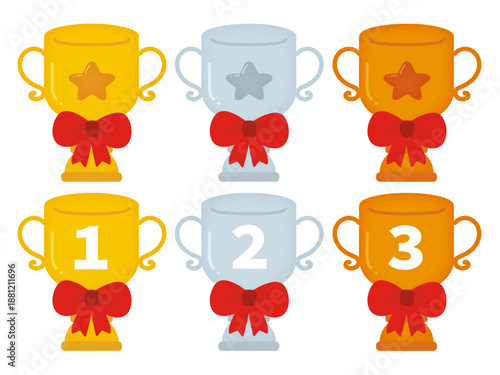 星と数字で構成されらトロフィー素材セット/Trophy material set consisting of stars and numbers