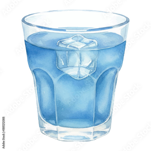 Blue Iceberg Vodka Cocktail Watercolor Vector Illustration Isolated on White Background
