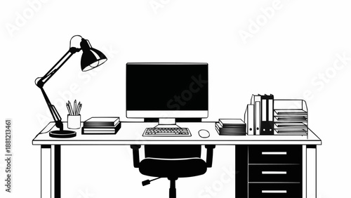 illustration of a computer in the office