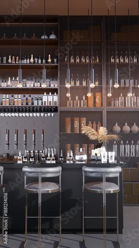 3D render vertical animation of a luxury-style beverage bar