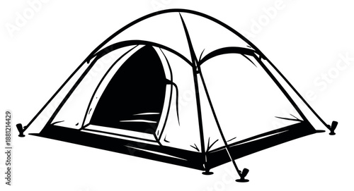 Line art illustration of a tent depicting an outdoor shelter for camping adventures