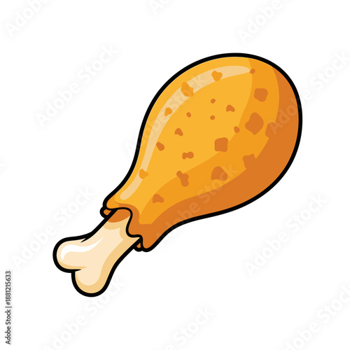 Crispy Fried Chicken Leg Cartoon Icon - Isolated on White