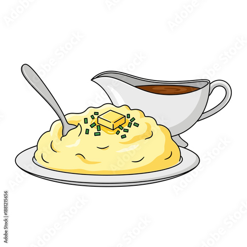 Mashed Potatoes with Butter, Chives, and Gravy Boat