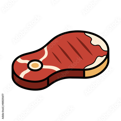 Stylized T-Bone Steak Icon, Cartoon Meat Cut, Grilling Food