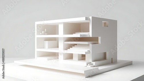 Abstract architectural model with stepped sections and clean cuts.