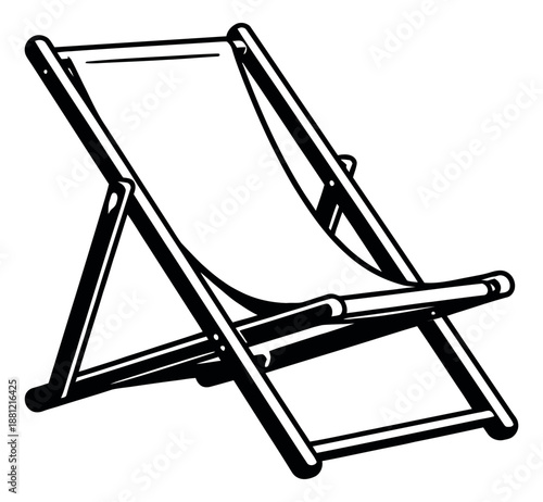Hand drawn line art illustration of a deck chair depicting relaxation for summer holidays
