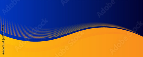Abstract blue and yellow wave wide background banner curve element with line blue pettern space for text and message design, overlapping layers. vector