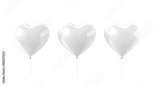 Three white heart balloons isolated on transparent background