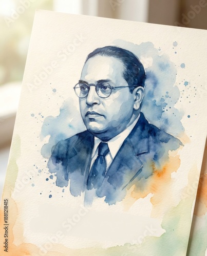 Artistic watercolor portrait of Dr B R Ambedkar a tribute to the Indian leader.