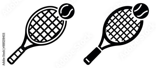 Modern sports icon set featuring a tennis racket and ball for athletic activities