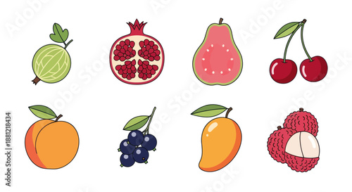 Colorful assortment of fresh fruits illustration on white background