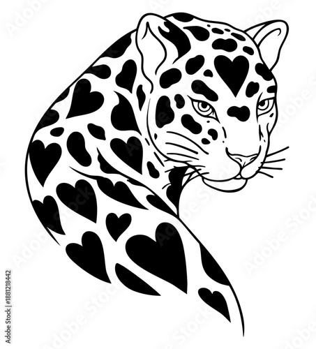 Leopard with Heart Pattern – Romantic Valentine Animal, Wild Cat Decorated with Love Hearts